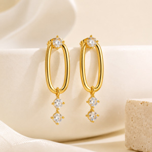 Simple Circle Stainless Steel Waterproof Gold Color Zircon Women's Drop Earrings h5 Picture3
