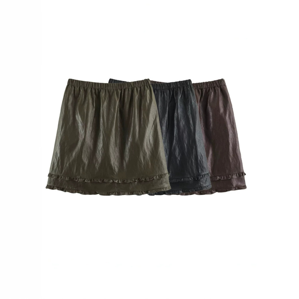 Retro Solid Color Ruffle Edge Slim Fit Shorts h5Picture2