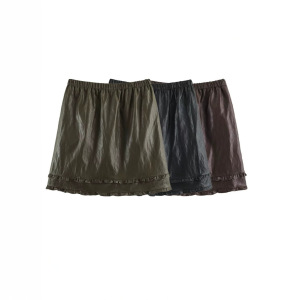 Retro Solid Color Ruffle Edge Slim Fit Shorts h5 Picture2