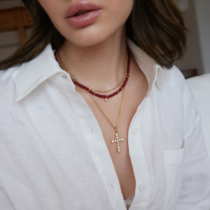Romantic Series Retro Beads Stainless Steel Waterproof   Gold Color  Women's Beaded Necklaces h5 Picture3