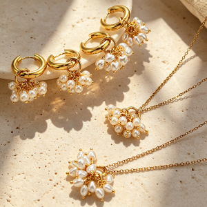 Luxurious Series Elegant Circle Stainless Steel Waterproof Gold Color Women's Jewelry Sets h5 Picture3