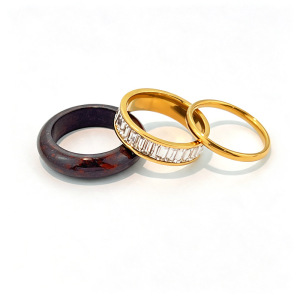 Romantic Series Retro Irregular Shape Stainless Steel Waterproof Gold Color Ring Sets h5 Picture5