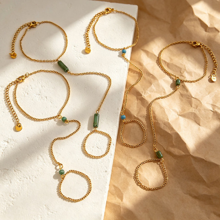 Ethnic Series Ethnic Irregular Shape Stainless Steel Waterproof Gold Color Women's Hand Chain