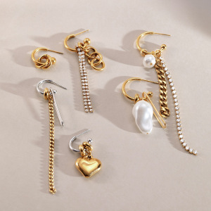 Simple Series Elegant Irregular Shape Tassel Chain Stainless Steel Waterproof Gold Color Women's Dangle Earrings h5 Picture4
