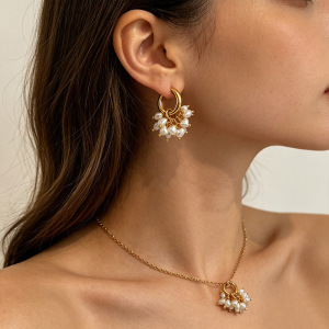 Luxurious Series Elegant Circle Stainless Steel Waterproof Gold Color Women's Jewelry Sets h5 Picture4