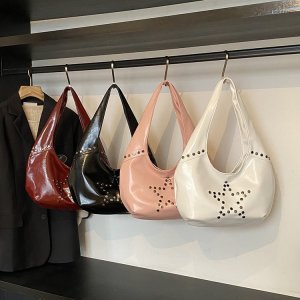 Casual Style Metal Hardware Studded Solid Color Star Rivet Pu Women's Underarm Shoulder Bags h5 Picture2