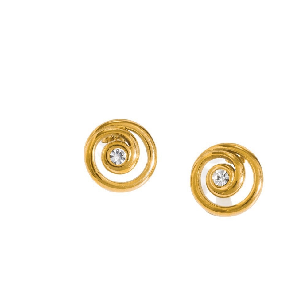 Geometrische Vorm, Waterdichte, Roestvrijstalen, Goudkleurige Oorbellen Met Strass-Steentjes Voor Dames. Afbeelding3