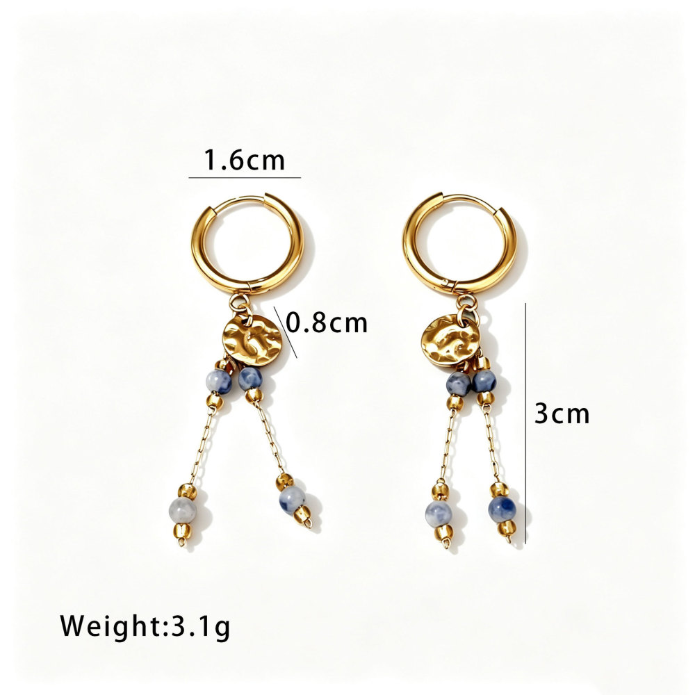 Simple Series Retro Beads Circle Hammer Pattern Stainless Steel Waterproof Gold Color Women's Beads Earrings h5Picture4