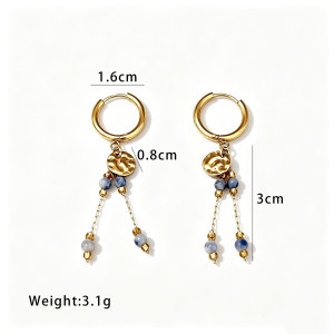 Simple Series Retro Beads Circle Hammer Pattern Stainless Steel Waterproof Gold Color Women's Beads Earrings h5 Picture4