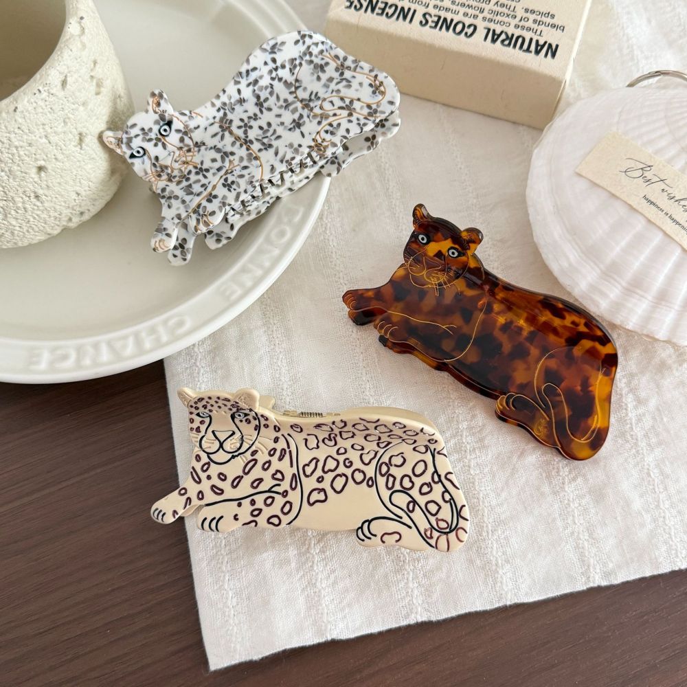 Garras De Pelo De Acetato De Colores Mixtos Con Estampado De Leopardo Y Animales De La Serie Retro Simple Imagen4