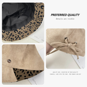 Simple Series Retro Bow Knot Patchwork Leopard Print Suede Bucket Hats h5 Picture3