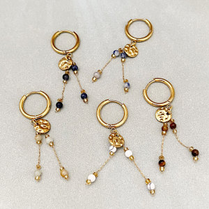 Simple Series Retro Beads Circle Hammer Pattern Stainless Steel Waterproof Gold Color Women's Beads Earrings h5 Picture3