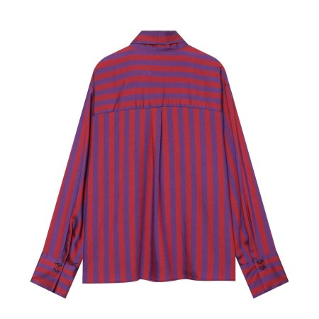 Camicia A Righe Con Fiocco, Maniche Lunghe, Colletto Alto, Doppiopetto, Stile Retrò Ed Elegante 2