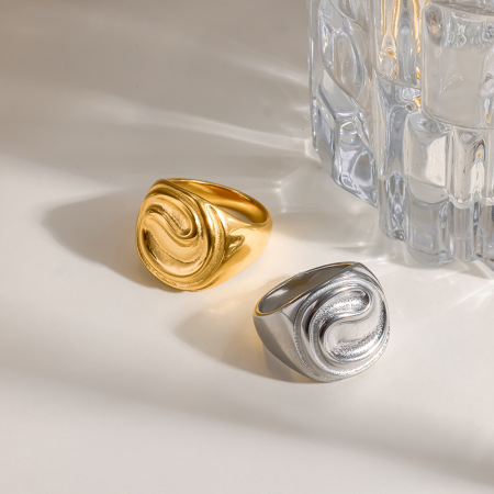 Simple Series Daily Lines Geometric Shape Stainless Steel Waterproof   Gold Color  Statement Rings 2