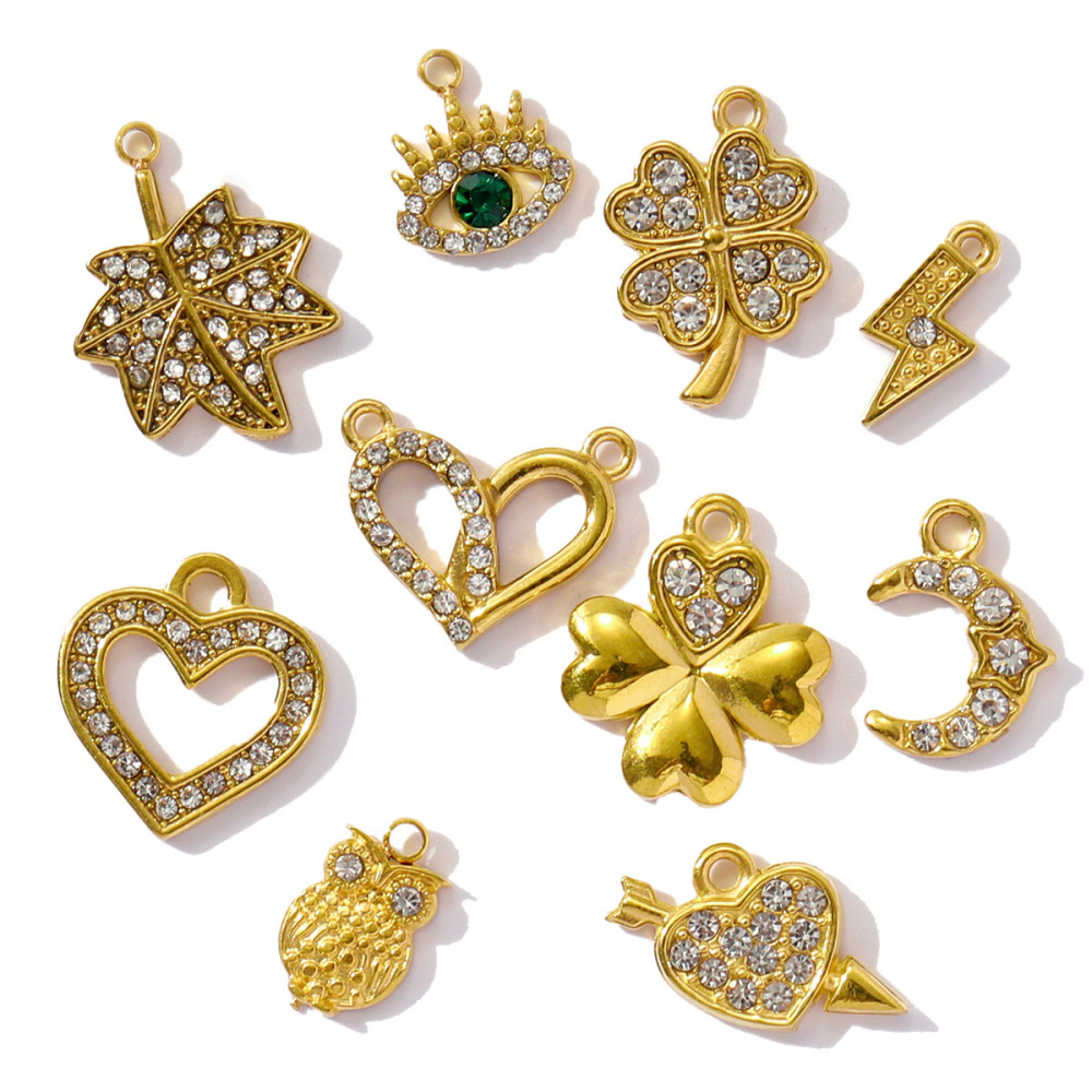 Heart Stainless Steel Waterproof Gold Color Rhinestone Women's Pendants Picture2