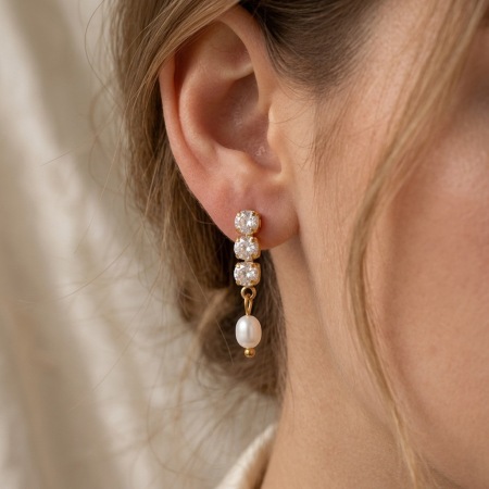 Stainless Steel Waterproof Zircon Gold Color Women's Dangle Earrings 2