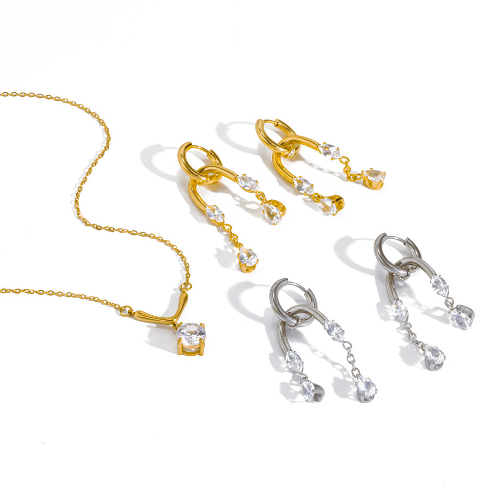 Geometrische Vorm, Waterdichte Roestvrijstalen Kettingen Met Gouden Strass-Steentjes Voor Dames. h5Afbeelding3