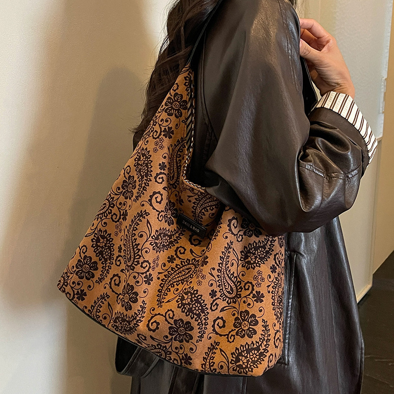 Boho Style Printed Solid Color Paisley Pattern Suede Women's Square Shoulder Bags h5Picture2