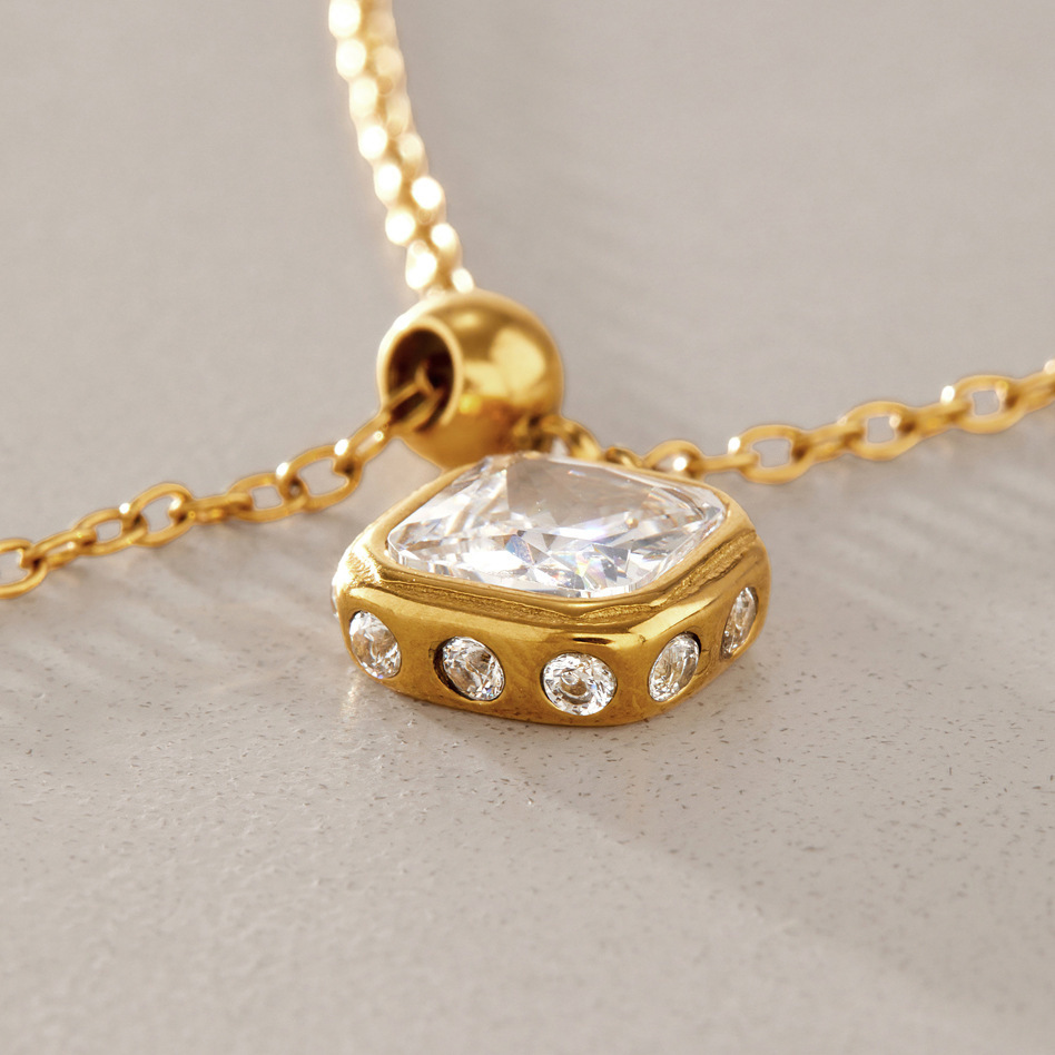 Stainless Steel Waterproof Gold Color Zircon Women's Long Necklaces h5Picture2