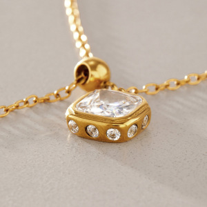 Stainless Steel Waterproof Gold Color Zircon Women's Long Necklaces h5 Picture2