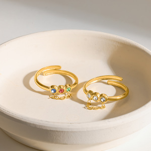 Simple Series Sweet Lines Geometric Shape Stainless Steel Waterproof Gold Color Rhinestone Minimalist Rings h5 Picture3