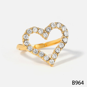 Simple Heart Stainless Steel Waterproof Gold Color Zircon Women's Gemstone Rings h5 