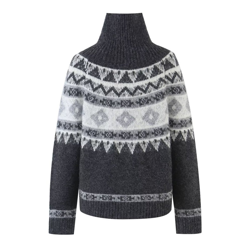 Stylish Vintage Fair Isle Jacquard Knit Cardigan With Horn Buttons h5Picture2
