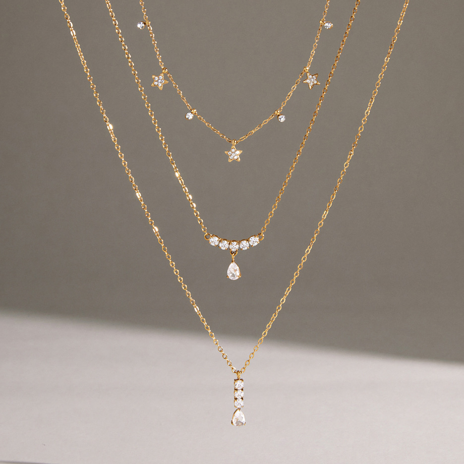 Stainless Steel Waterproof Gold Color Zircon Women's Pendant Necklaces h5Picture3