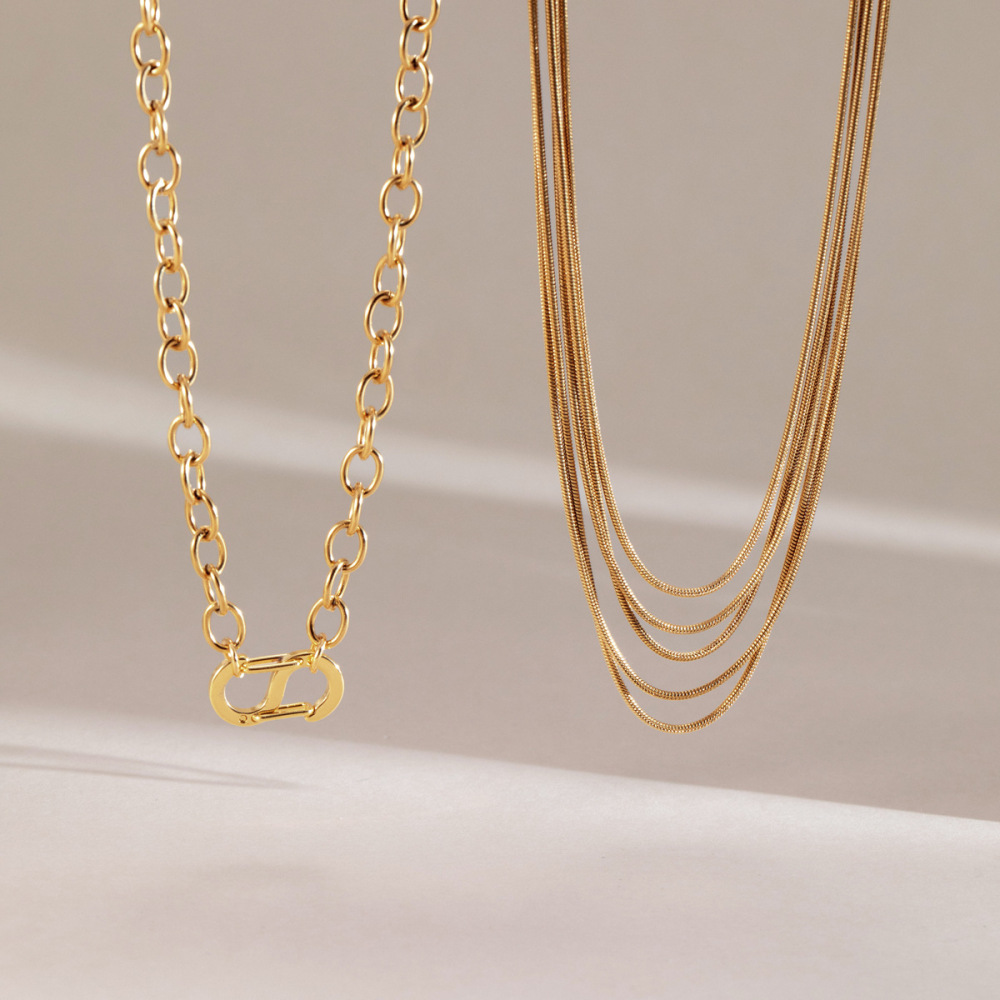 Simple Series Daily Chain Stainless Steel Waterproof Gold Color Women's Chain Necklaces h5Picture4