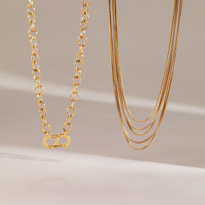 Simple Series Daily Chain Stainless Steel Waterproof Gold Color Women's Chain Necklaces h5 Picture4