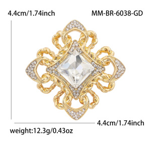 Luxurious Series Retro Solid Color Geometric Shape Metal Rhinestone Artificial Gemstone Brooches h5 