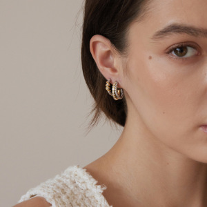Simple Mixed Color Thread Stainless Steel Waterproof  Zircon Women's Stud Earrings h5 Picture5