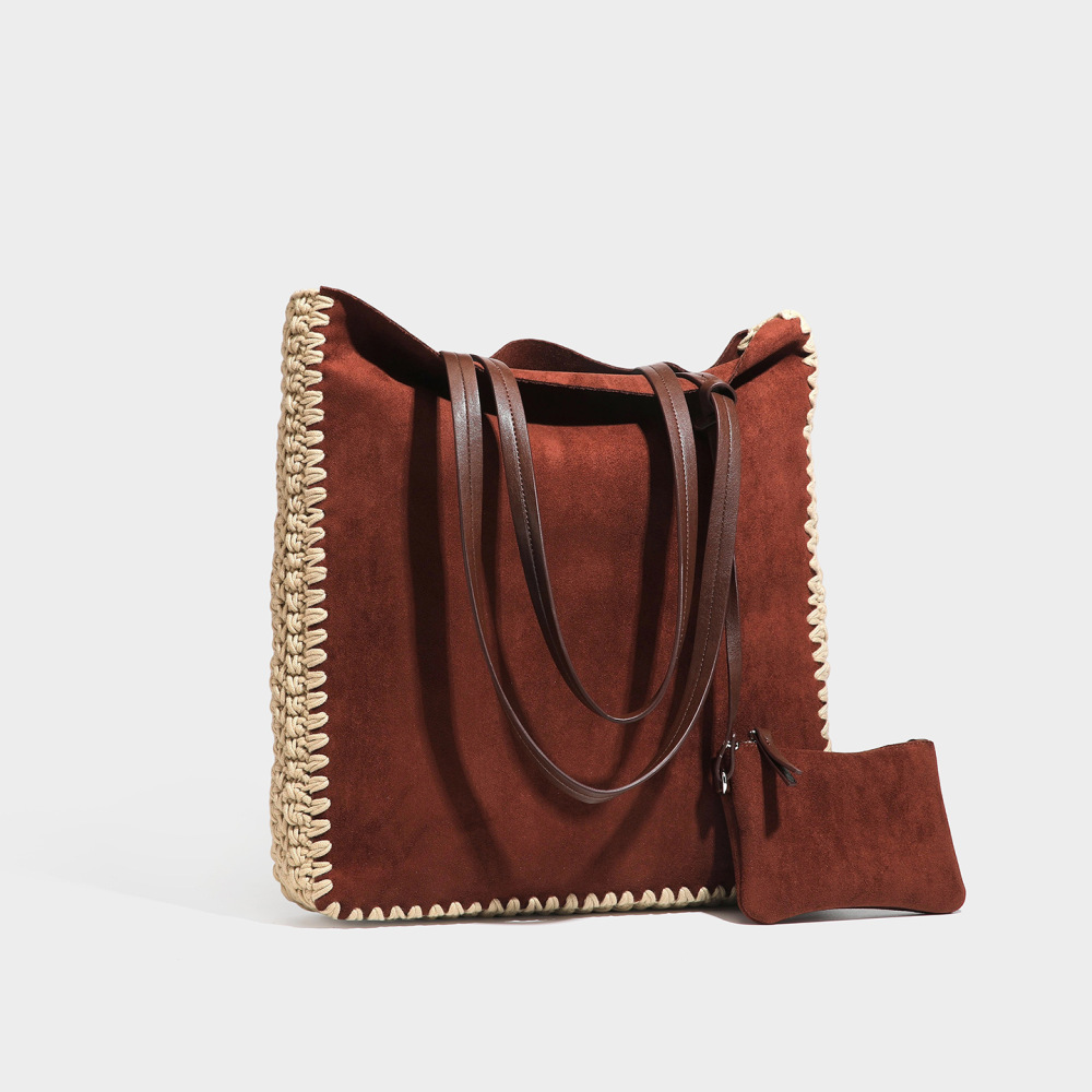 Casual Style Woven Solid Color Woven Suede Women's Square Shoulder Bags h5Picture3