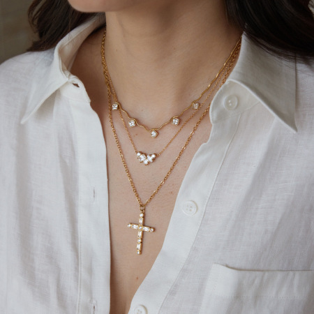Collares Con Colgante De Circonita Color Oro, De Acero Inoxidable Con Forma De Onda Y Resistentes Al Agua Para Mujer.