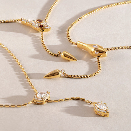Luxurious Series Daily Snake Stainless Steel Waterproof   Gold Color  Women's Chain Necklaces