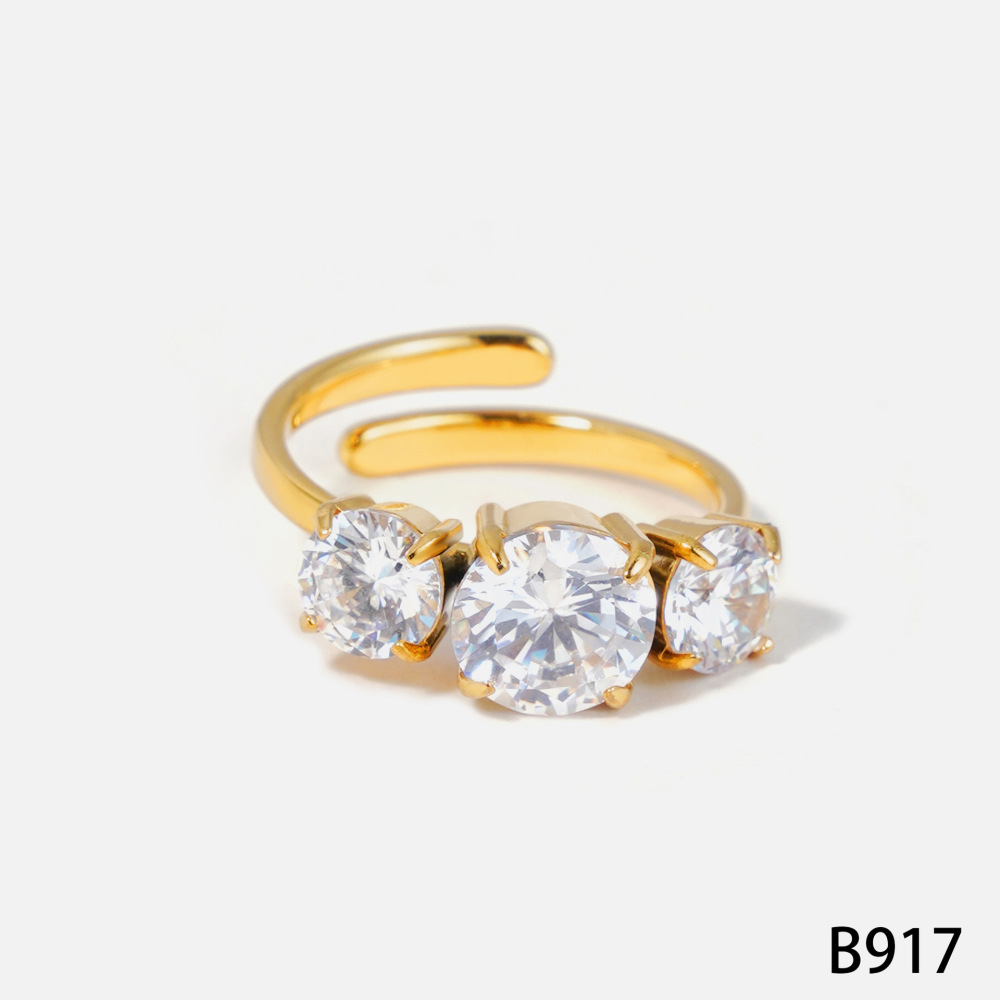 Luxurious Series Simple Circle Stainless Steel Waterproof   Gold Color  Zircon Women's Gemstone Rings 