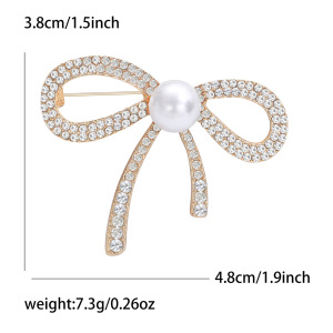 Luxurious Series Sweet Bow Knot Metal Rhinestone Artificial Pearl Brooches h5 