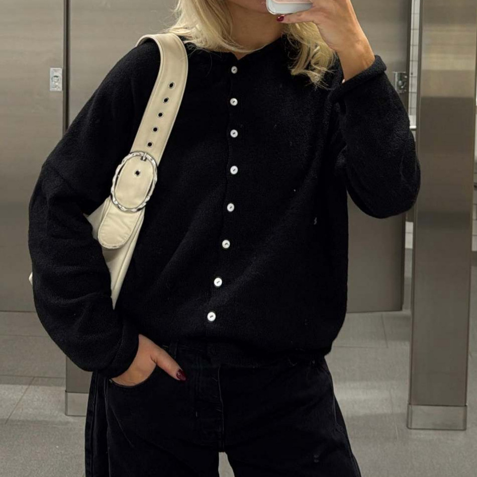 Minimalist Solid Color Button Straight Knit Cardigan h5Picture2