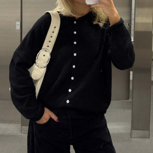 Minimalist Solid Color Button Straight Knit Cardigan h5 Picture2