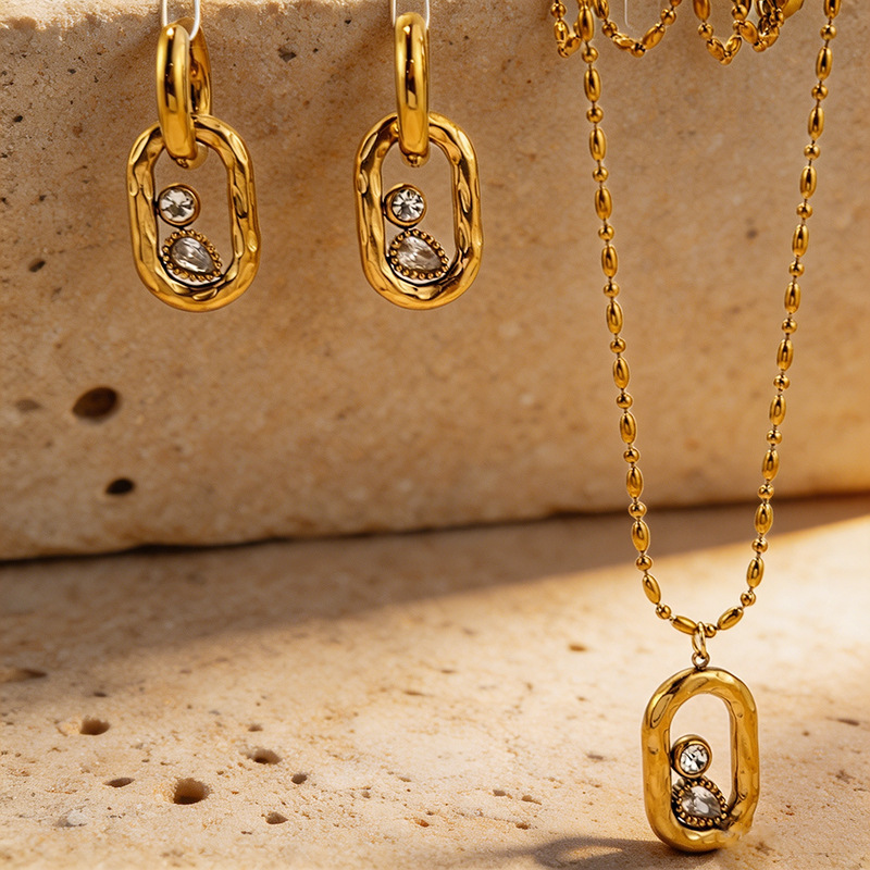 Romantic Series Sexy Droplet Stainless Steel Waterproof Gold Color Women's Jewelry Sets h5Picture3