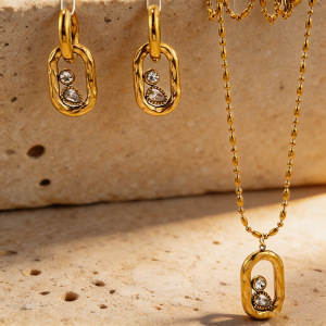 Romantic Series Sexy Droplet Stainless Steel Waterproof Gold Color Women's Jewelry Sets h5 Picture3