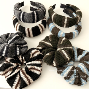 Simple Series Daily Stripe Mixed Color Woven Polyester Scrunchies h5 Picture4