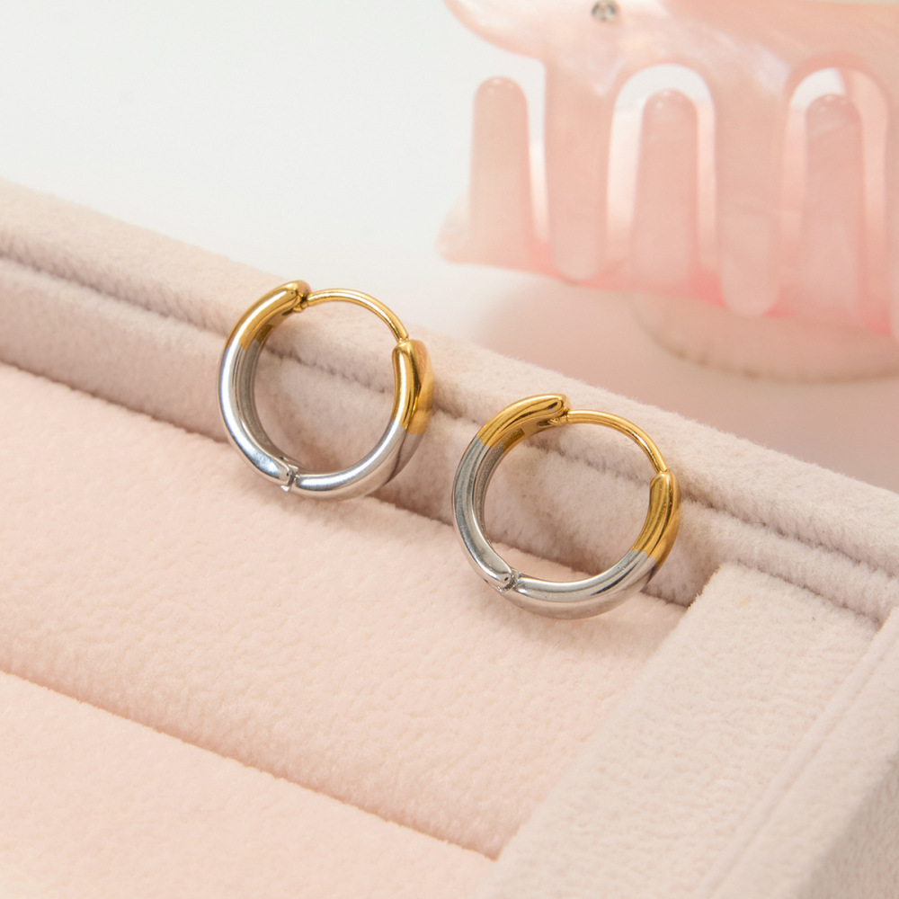 Simple Series Daily Mixed Gold Color And Silver Colors Stainless Steel Waterproof   Gold Color  Women's Hoop Earrings Picture2