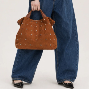 Casual Style Metal Hardware Studded Solid Color Rivet Suede Women's Square Bag Handbags h5 Picture3