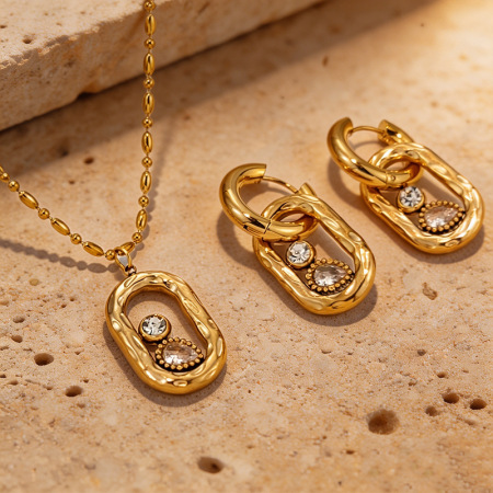Romantic Series Sexy Droplet Stainless Steel Waterproof   Gold Color  Women's Jewelry Sets