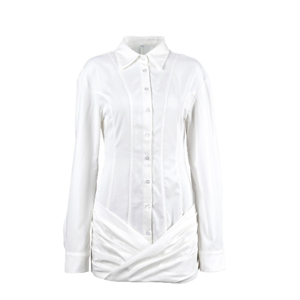 Elegant Solid Color Button Ruffle Edge Slim Fit Long-Sleeved Dresses h5Picture4