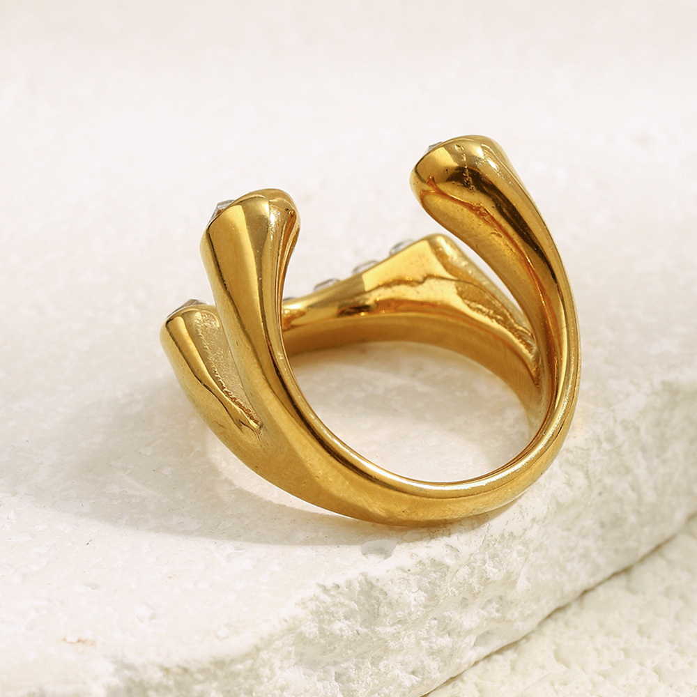 Luxurious Series Irregular Shape Stainless Steel Waterproof Gold Color Zircon Statement Rings Picture3