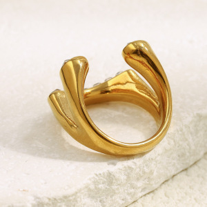 Luxurious Series Irregular Shape Stainless Steel Waterproof Gold Color Zircon Statement Rings h5 Picture3