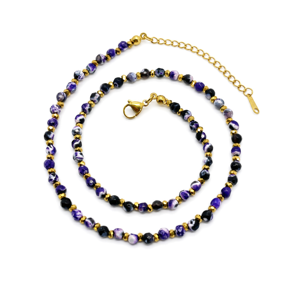 Collane Da Donna Con Perline In Acciaio Inossidabile, Impermeabili, Color Oro E Pietre Naturali. h5Immagine4