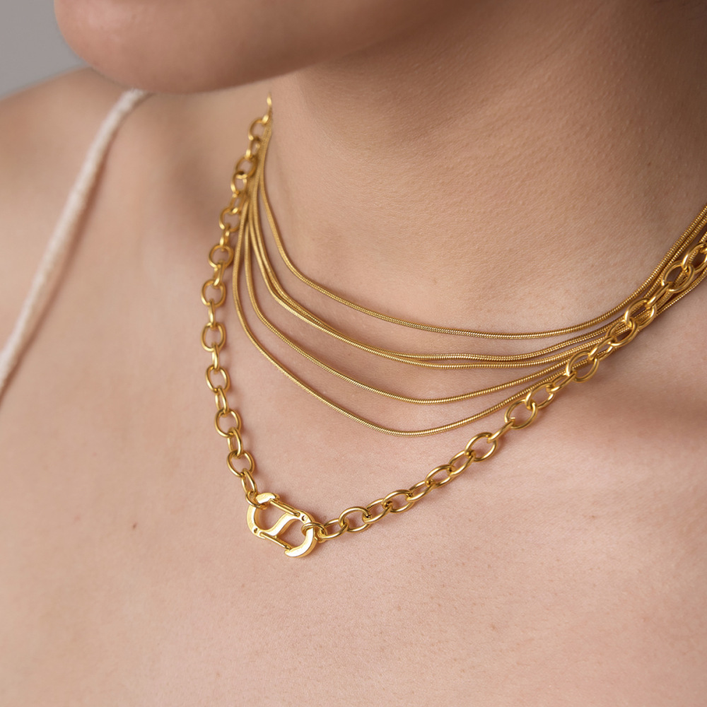 Simple Series Daily Chain Stainless Steel Waterproof Gold Color Women's Chain Necklaces h5Picture2